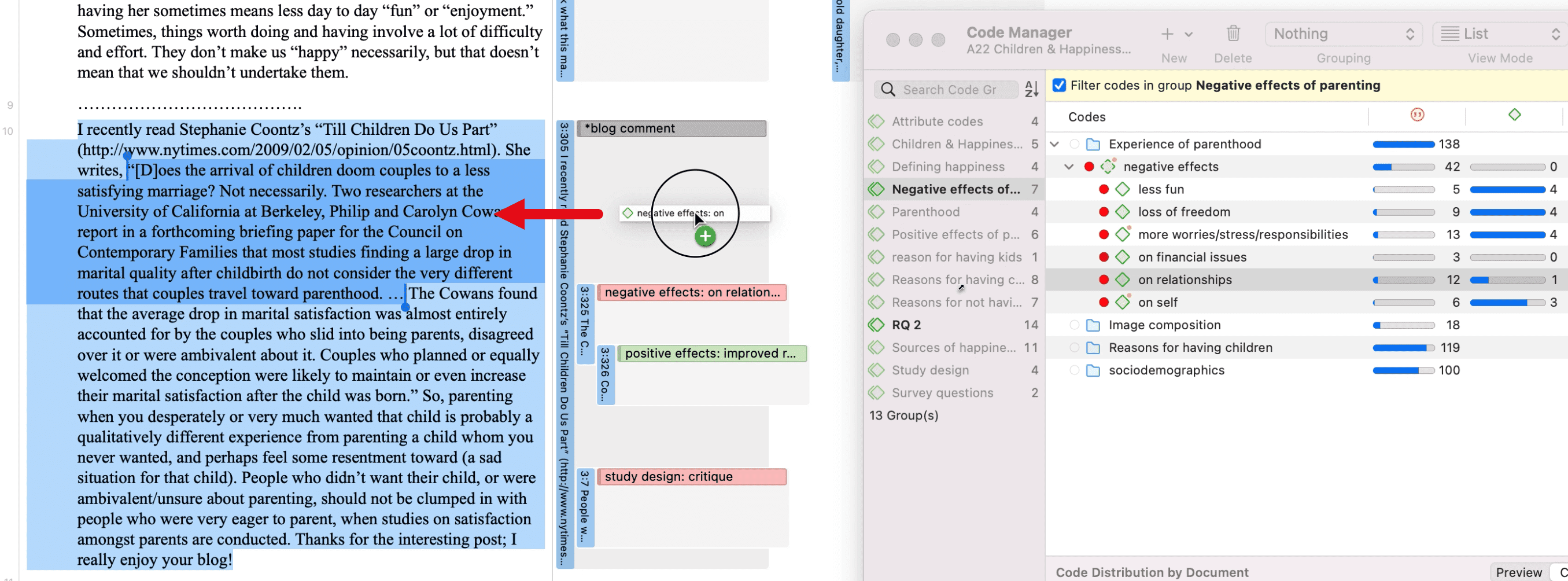 Coding per drag and drop via the Code Manager