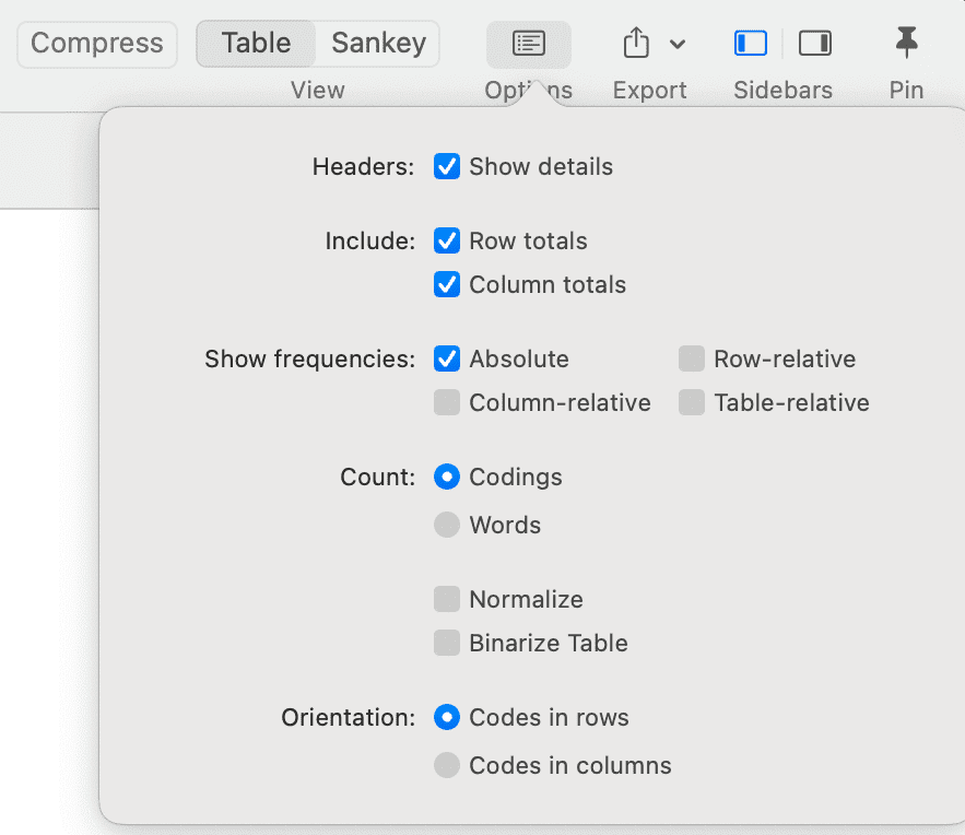 Code-Document Table options