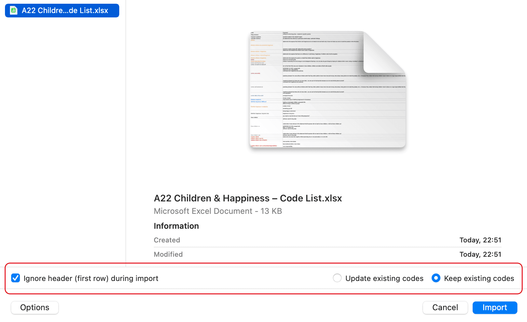Import Codebook