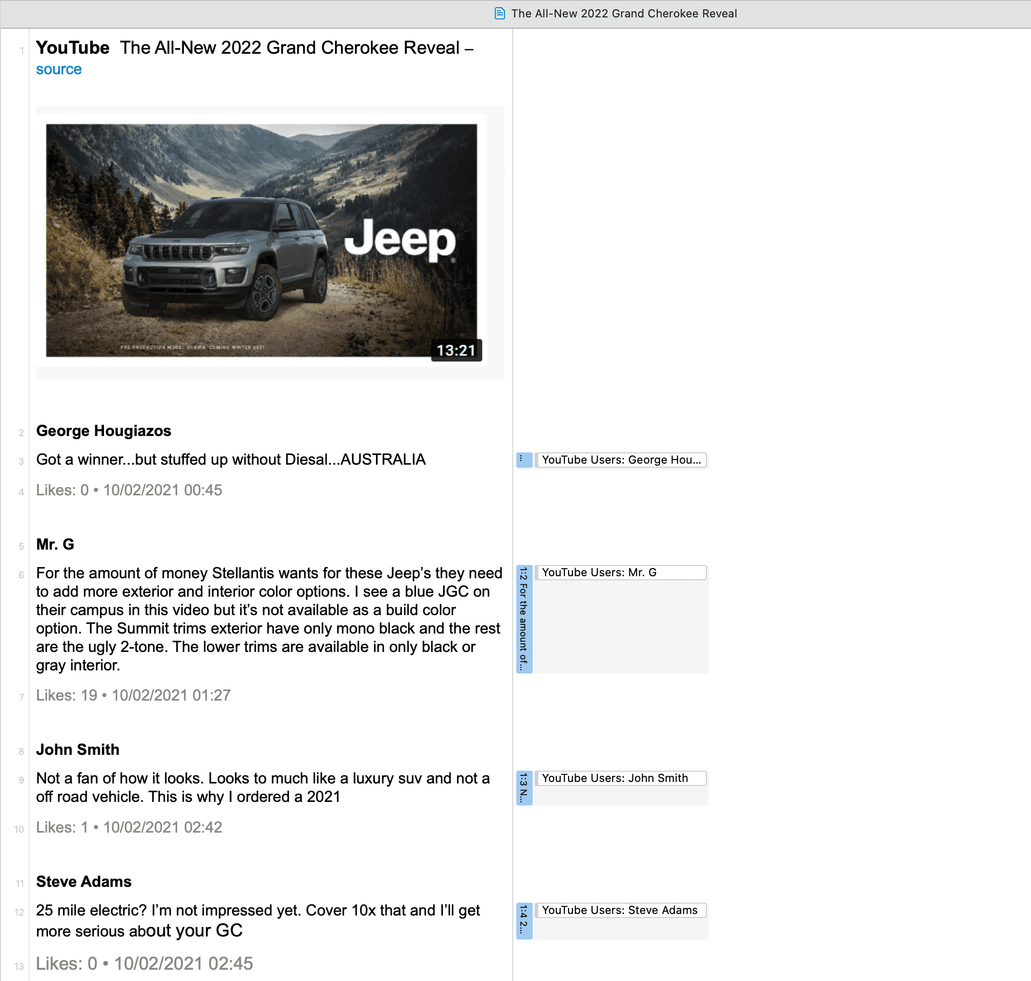Social Network Comments - Example