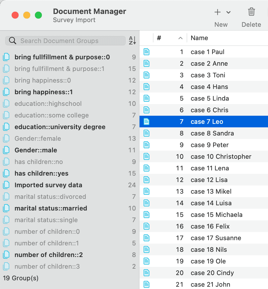 Imported survey data - document names groups