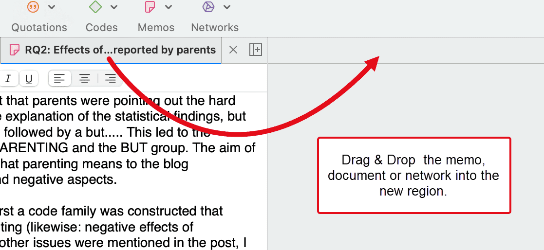 Drag a tabbed item into new region