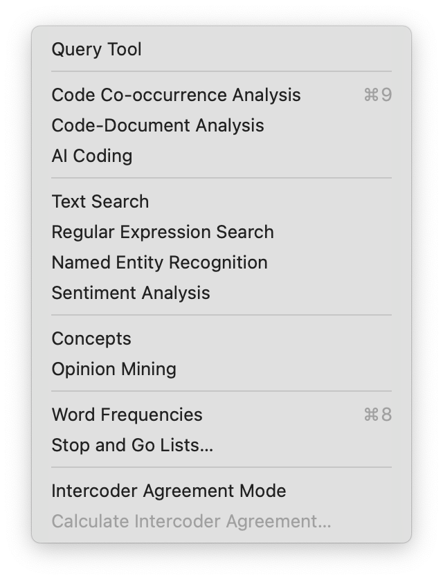Analysis Menu