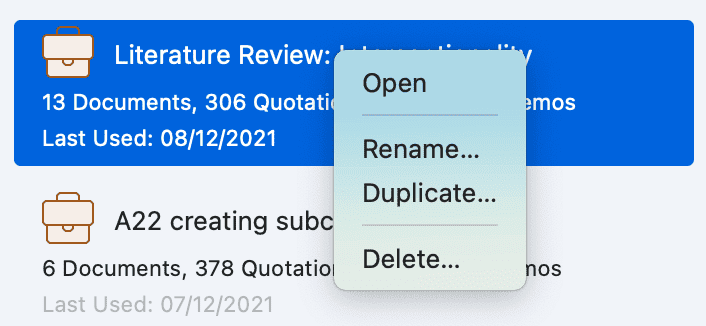 Welcome Screen - Context menu for projects