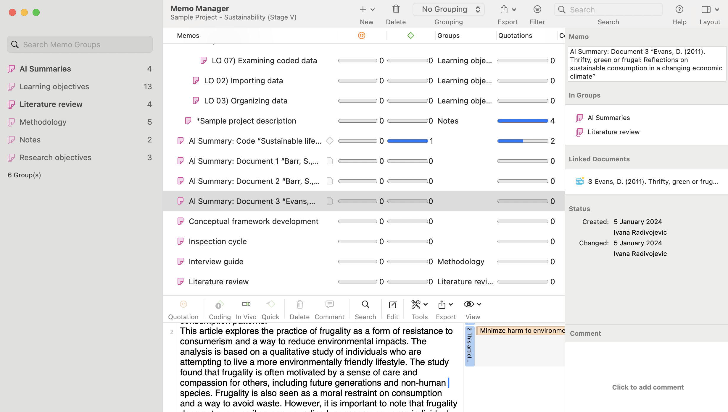 ATLAS.ti Memo Manager