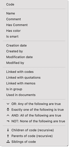 Query Options for Codes