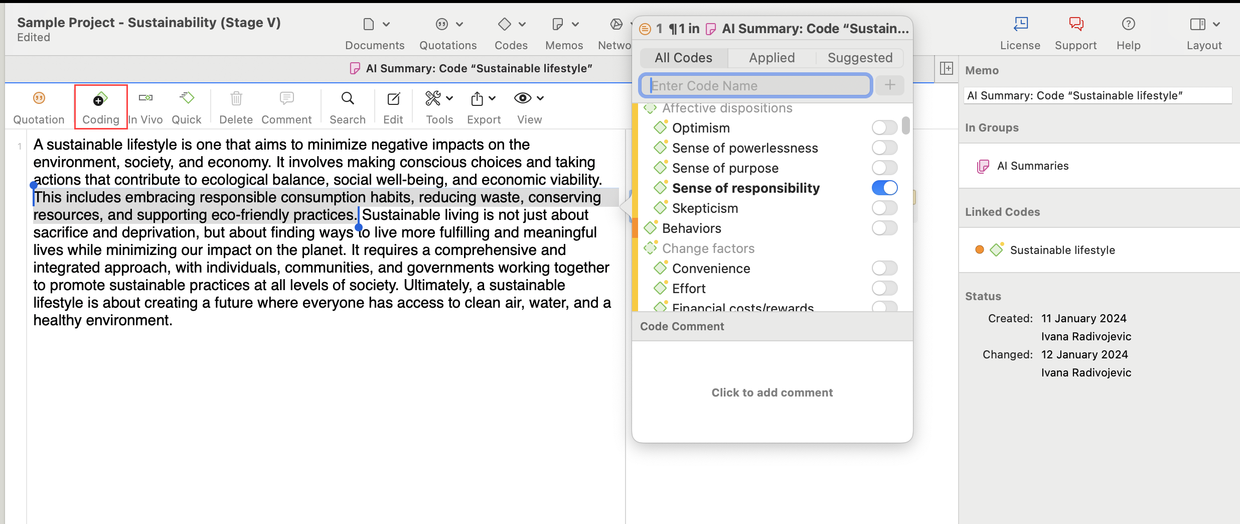 Add codes in memos