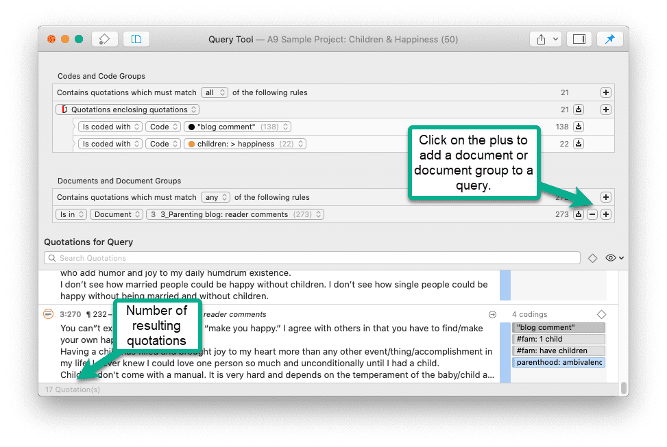 Adding a document or document group to a code query
