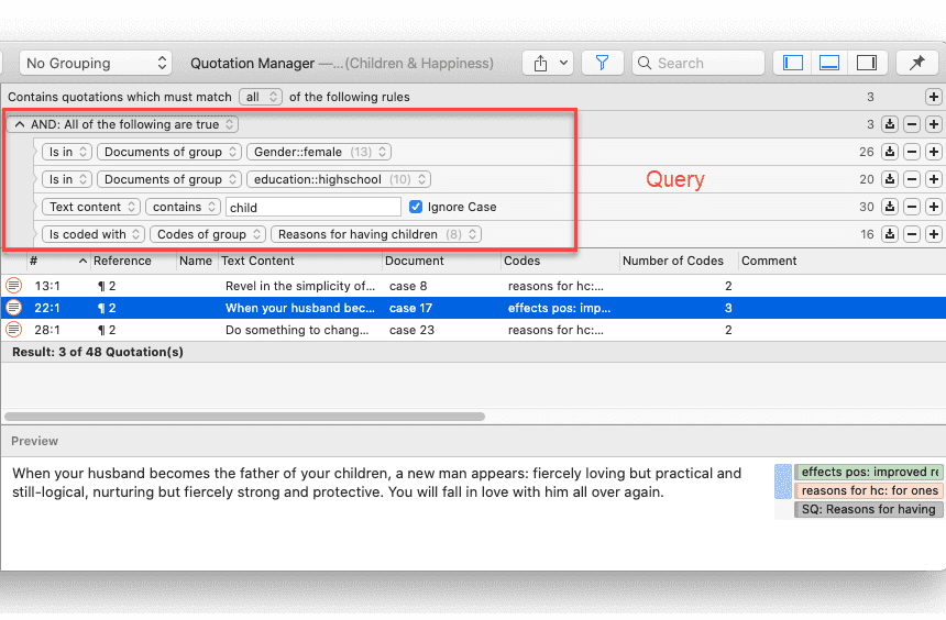 Query build in the Quotation Manager