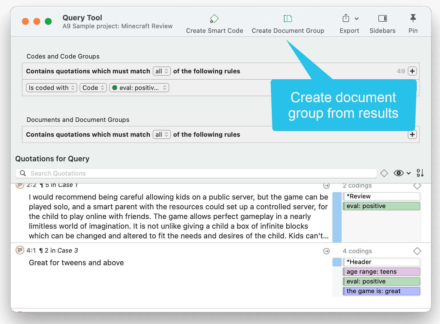Create Document Group from Results