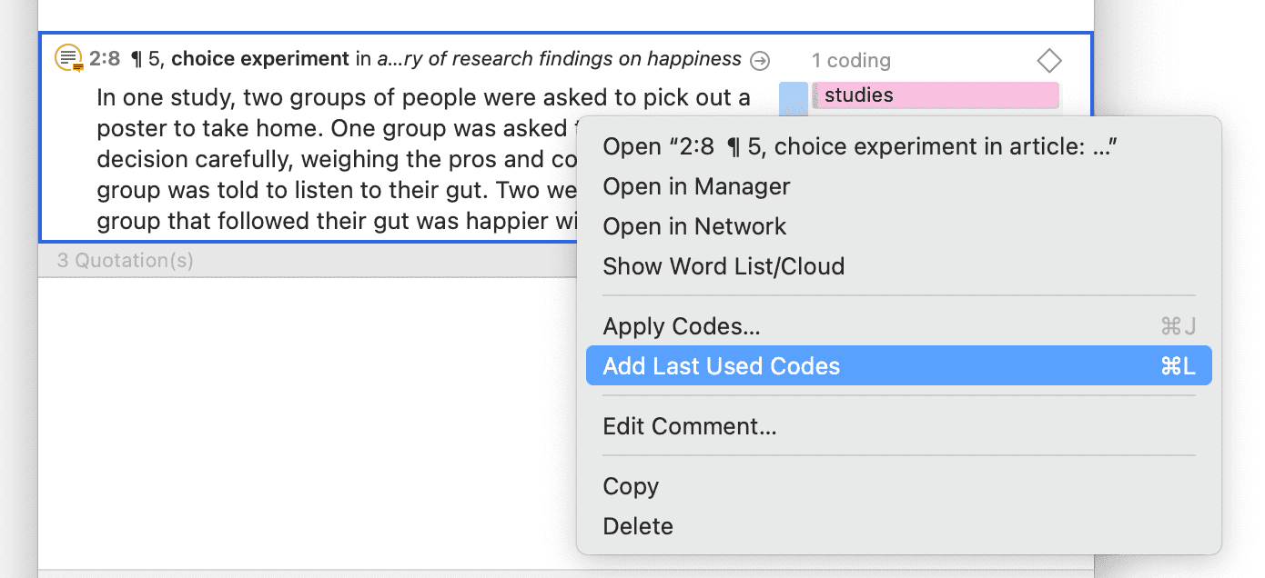 Coding with the last used code