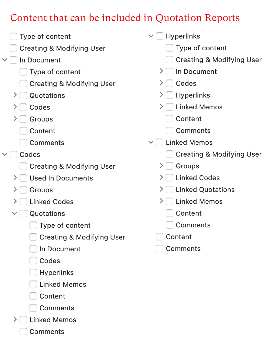 Optional Content for Quotation Reports