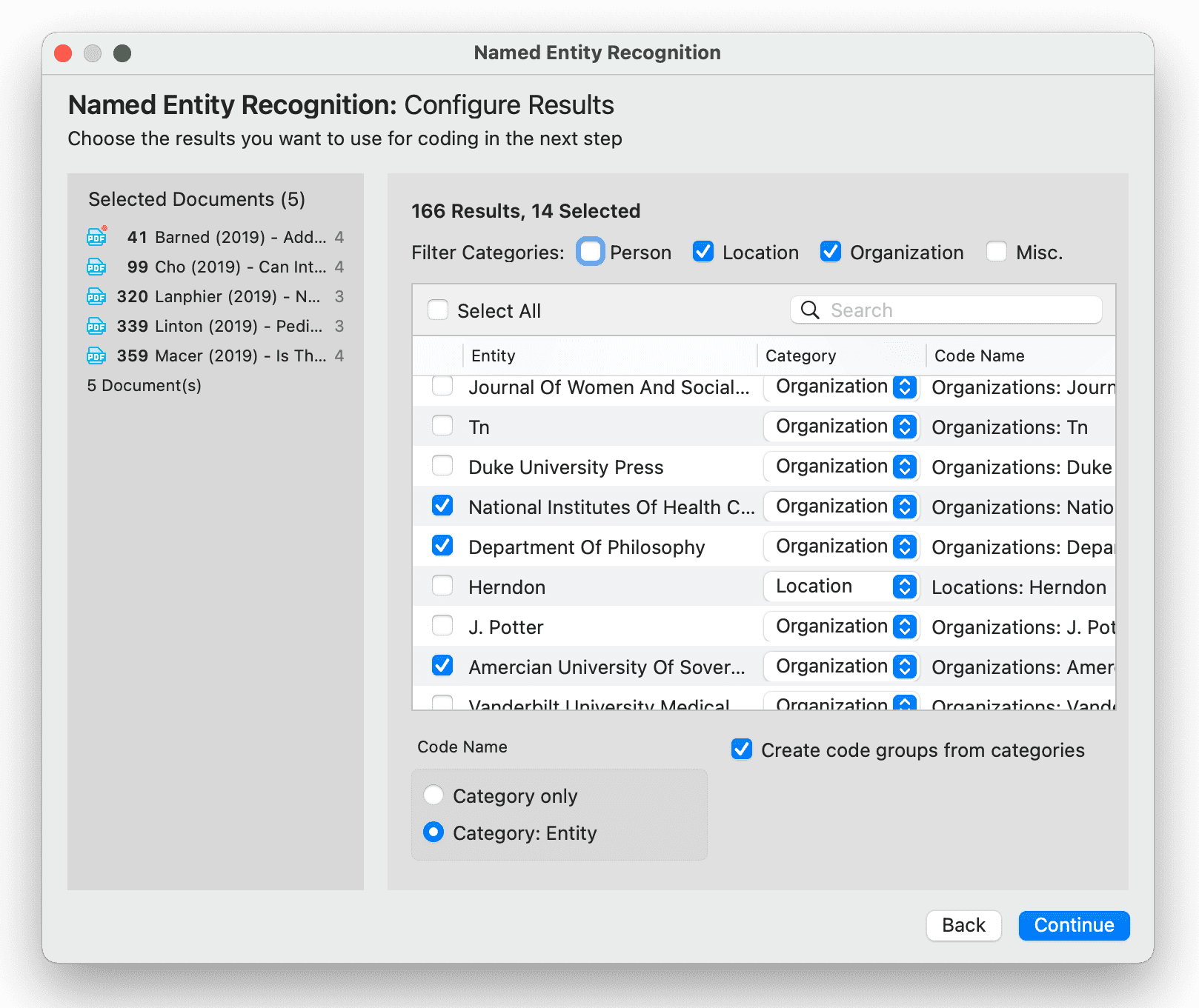 NER Review Search Results