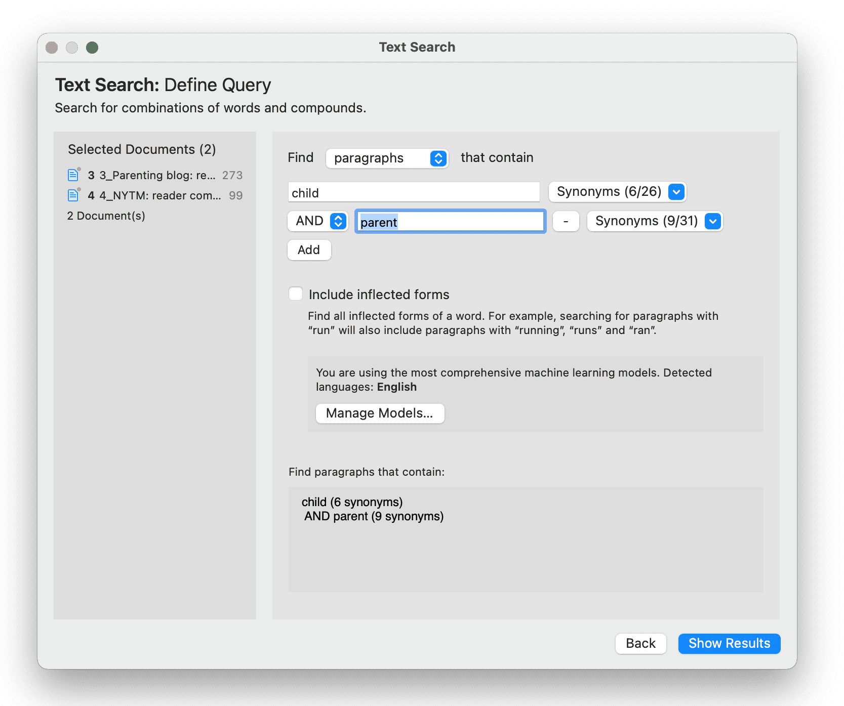 Define a Query for the Text Search