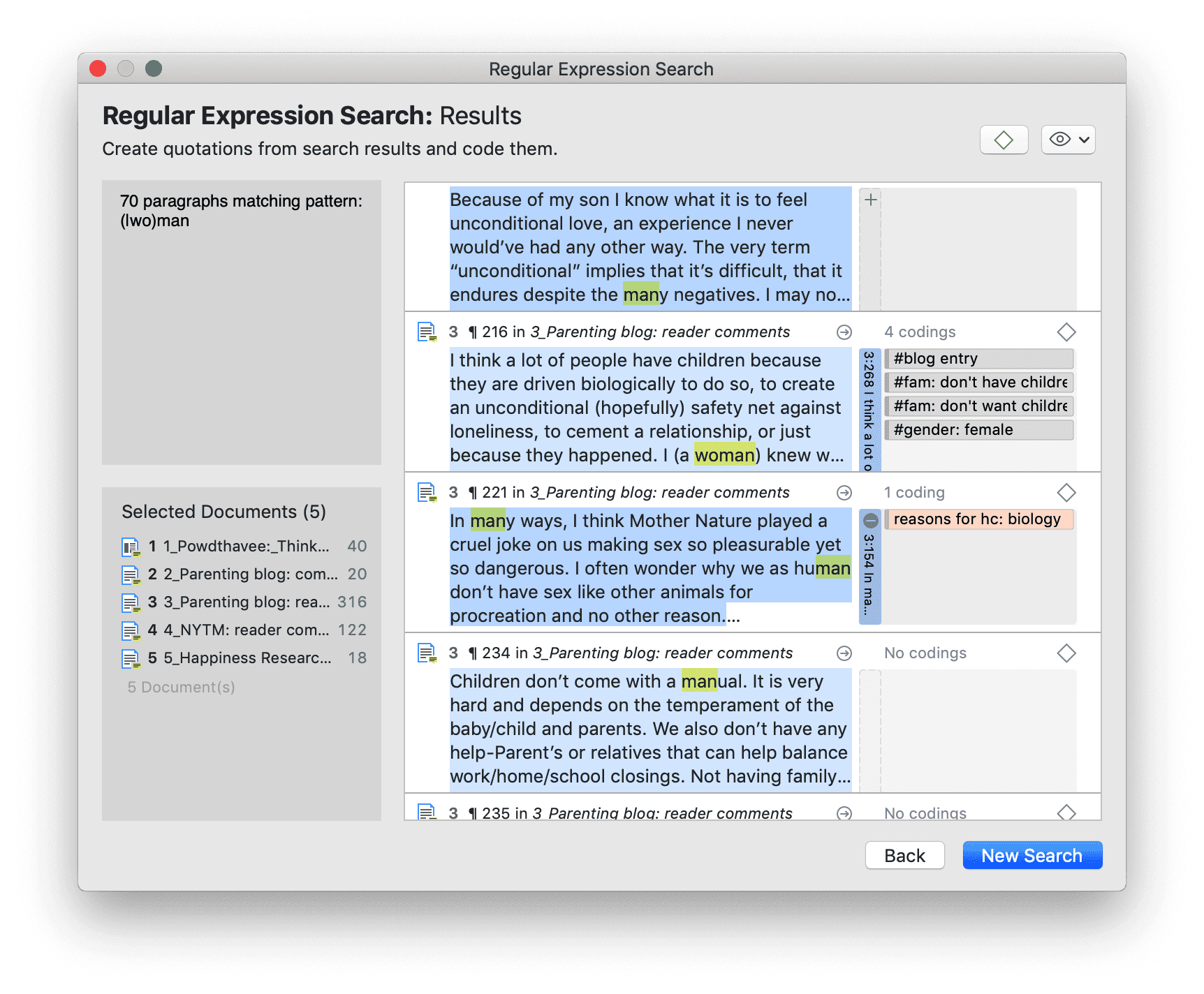 Regular Expression Search Results