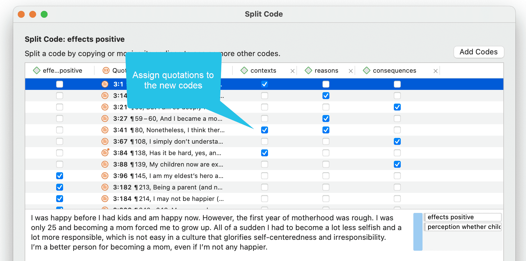 Splitting a Code - Assign Subcodes