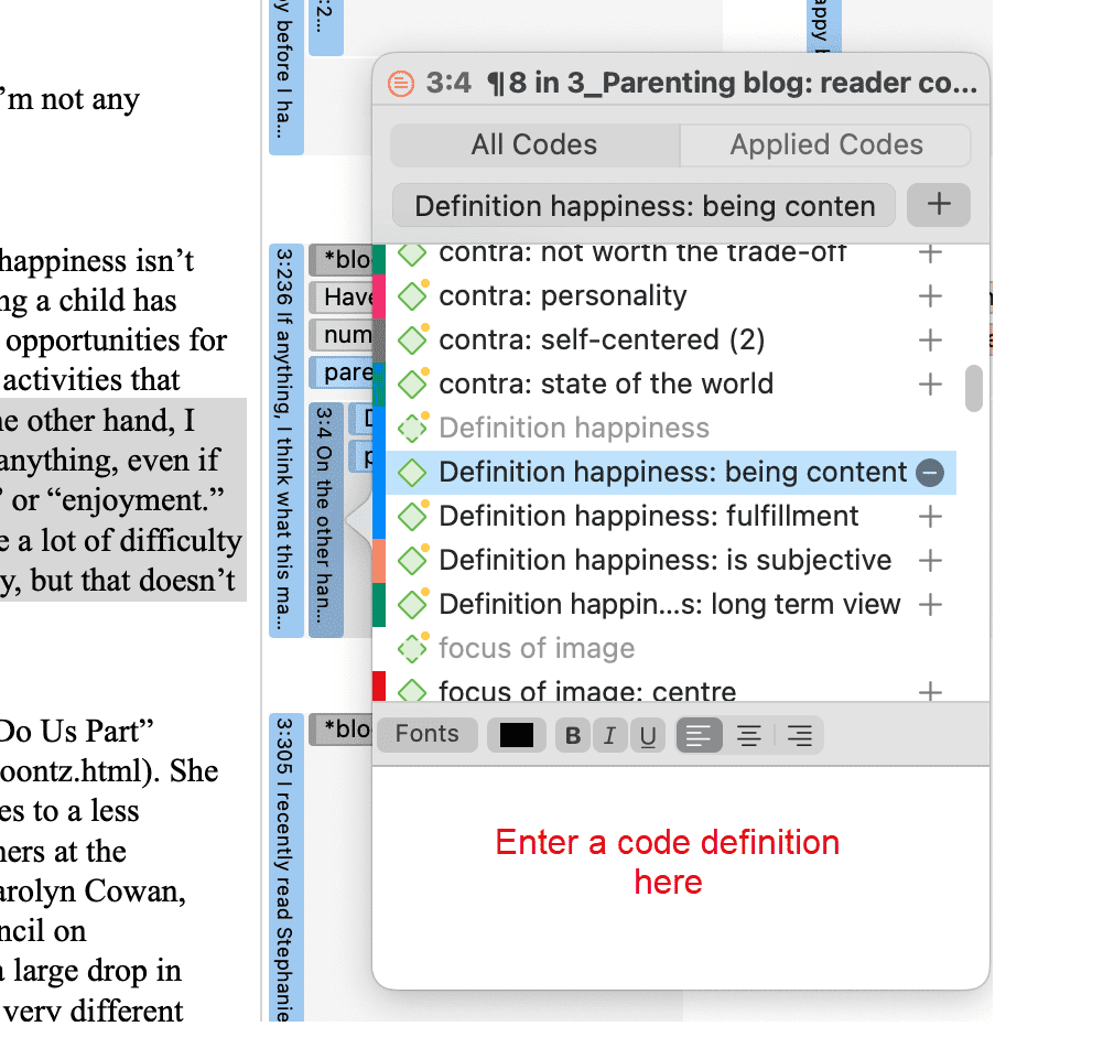 Adding a code definition while coding