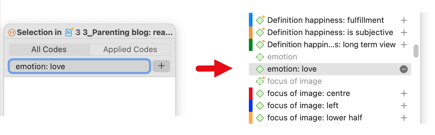 Create category and subcode in coding dialog