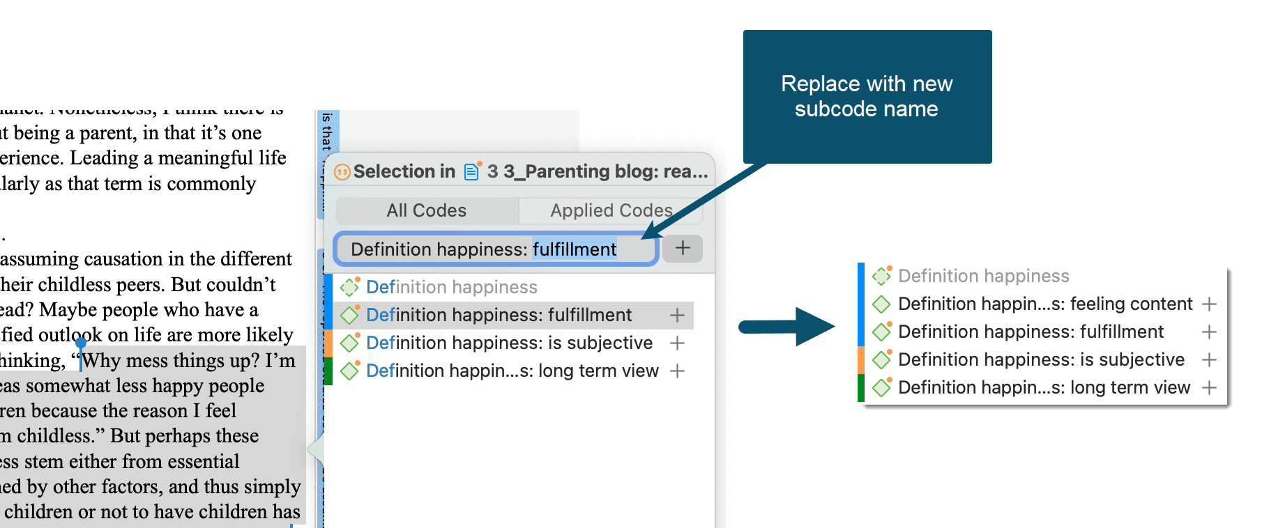 Create new subcode for existing category