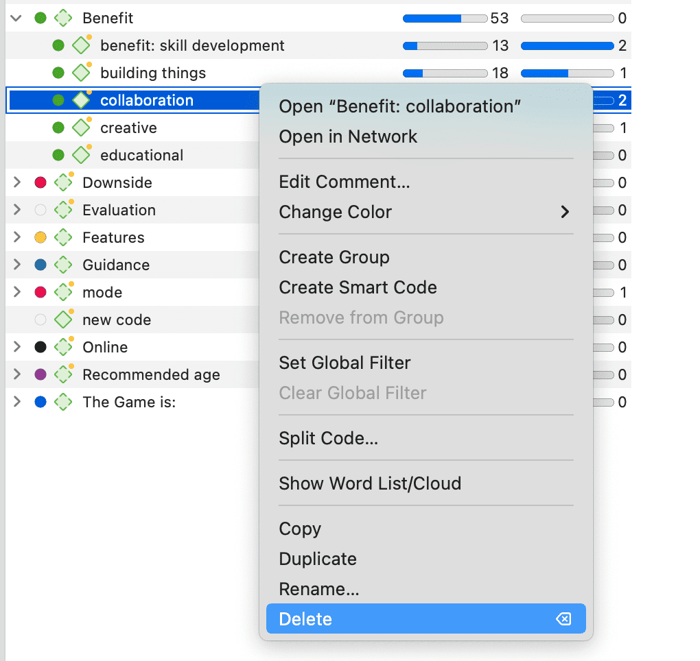Deleting codes
