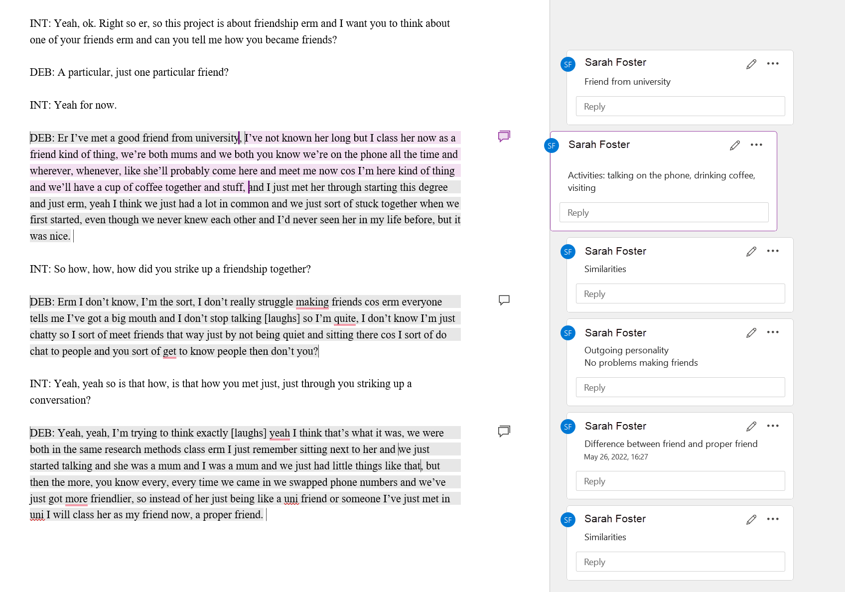 Word document with comments