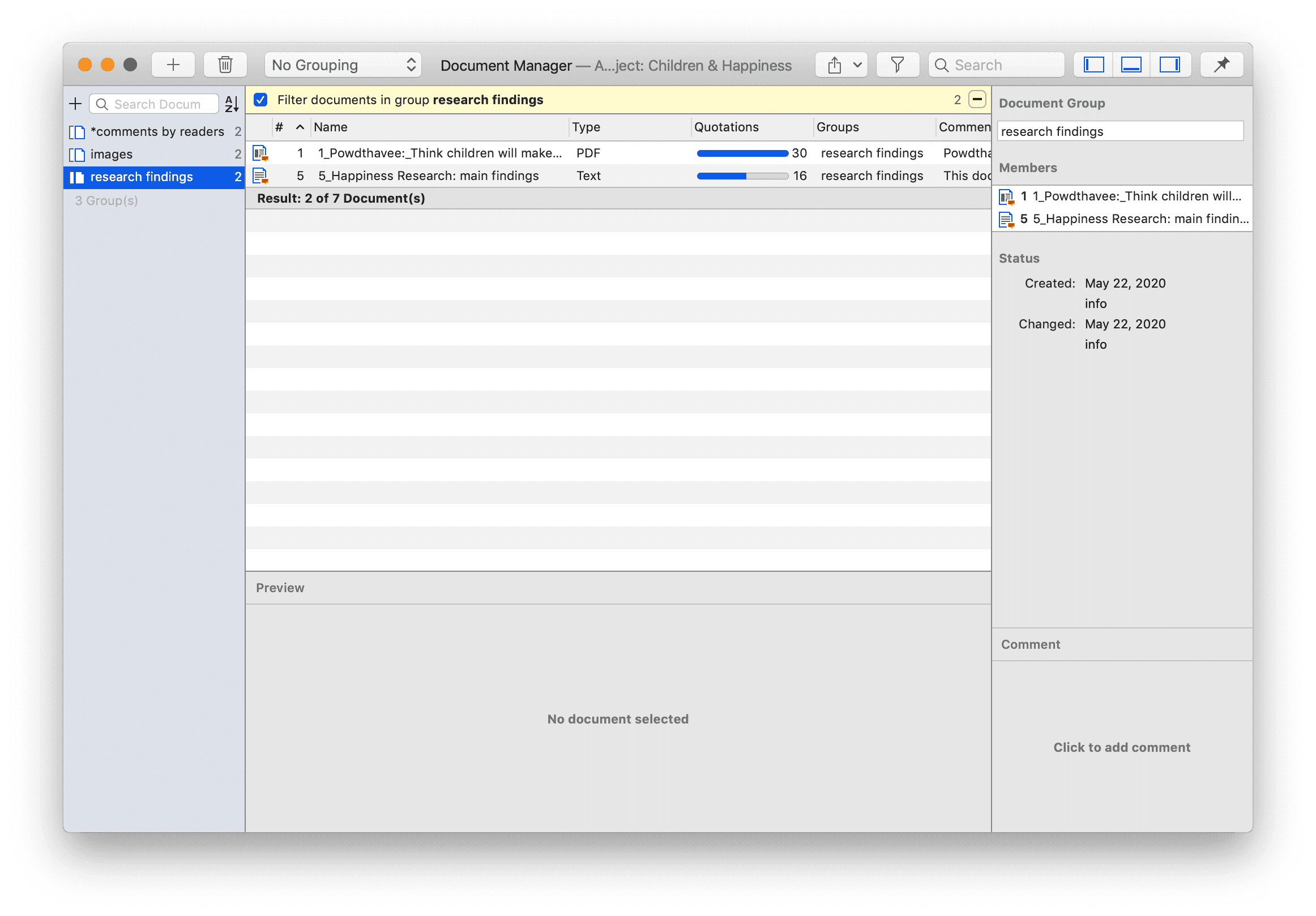 Groups in document manager