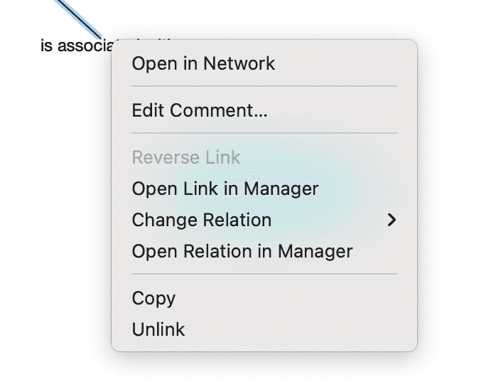 Context menu for relations