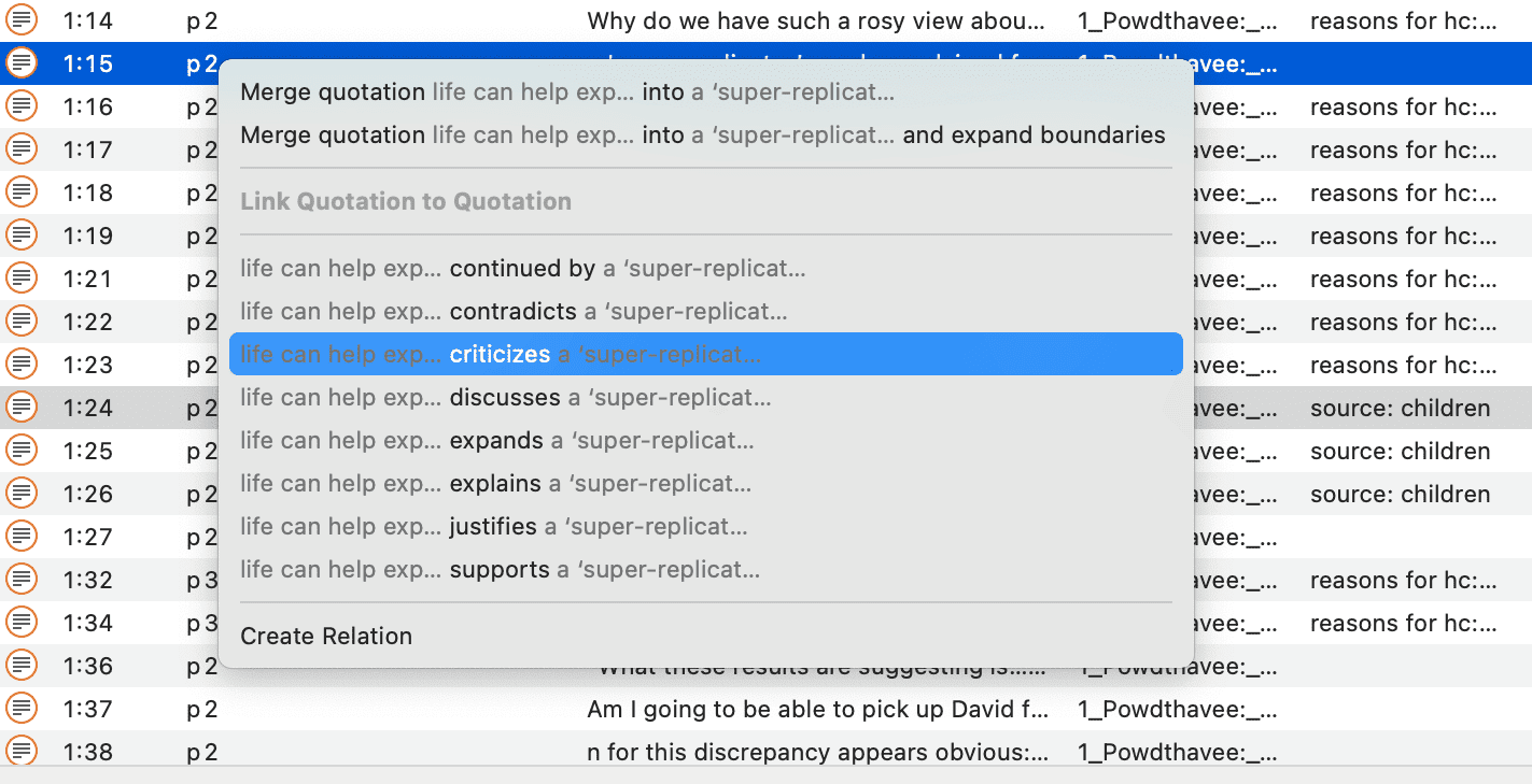 Linking quotations in the Quotation Manager