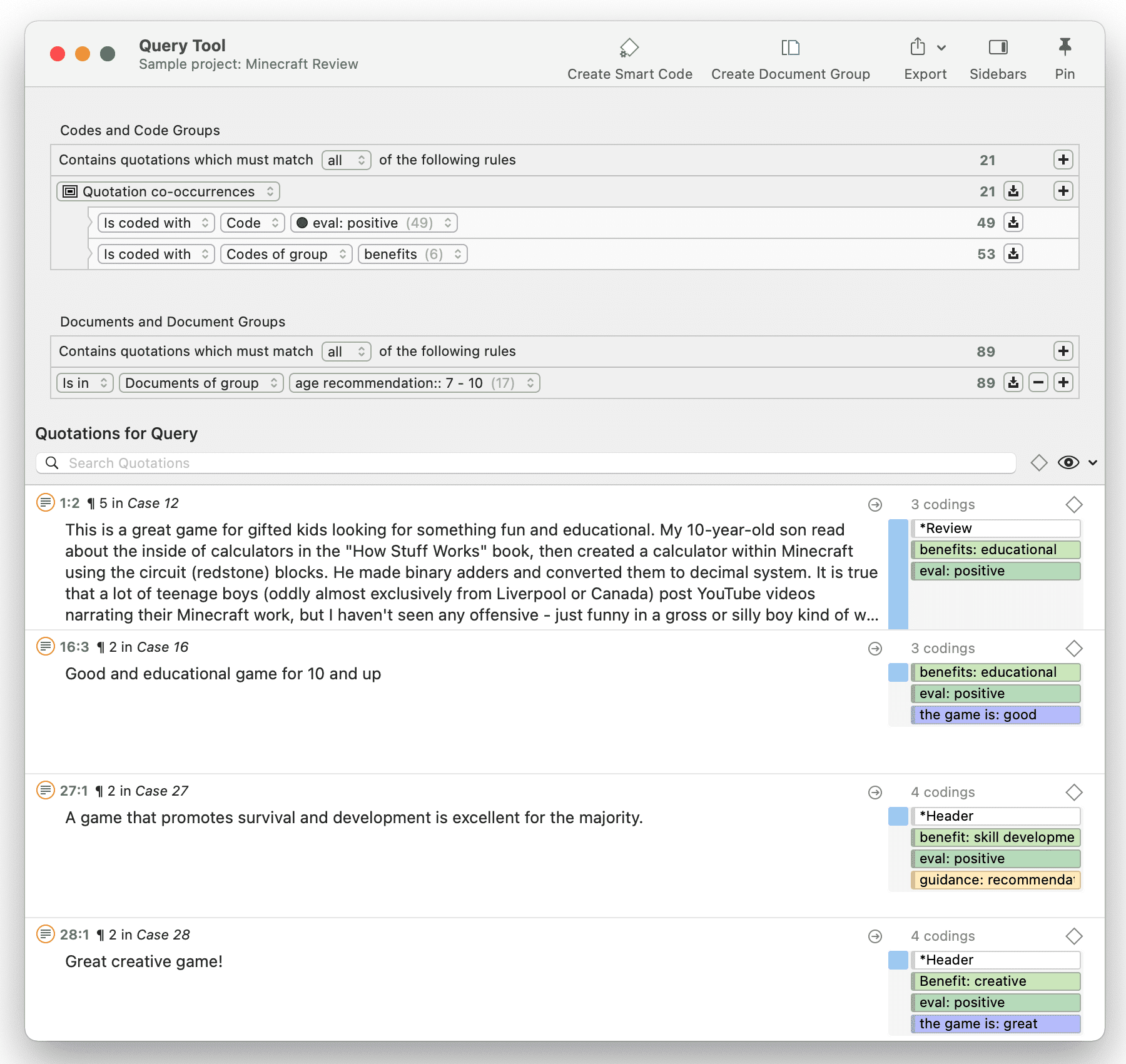Example query in the Query Tool