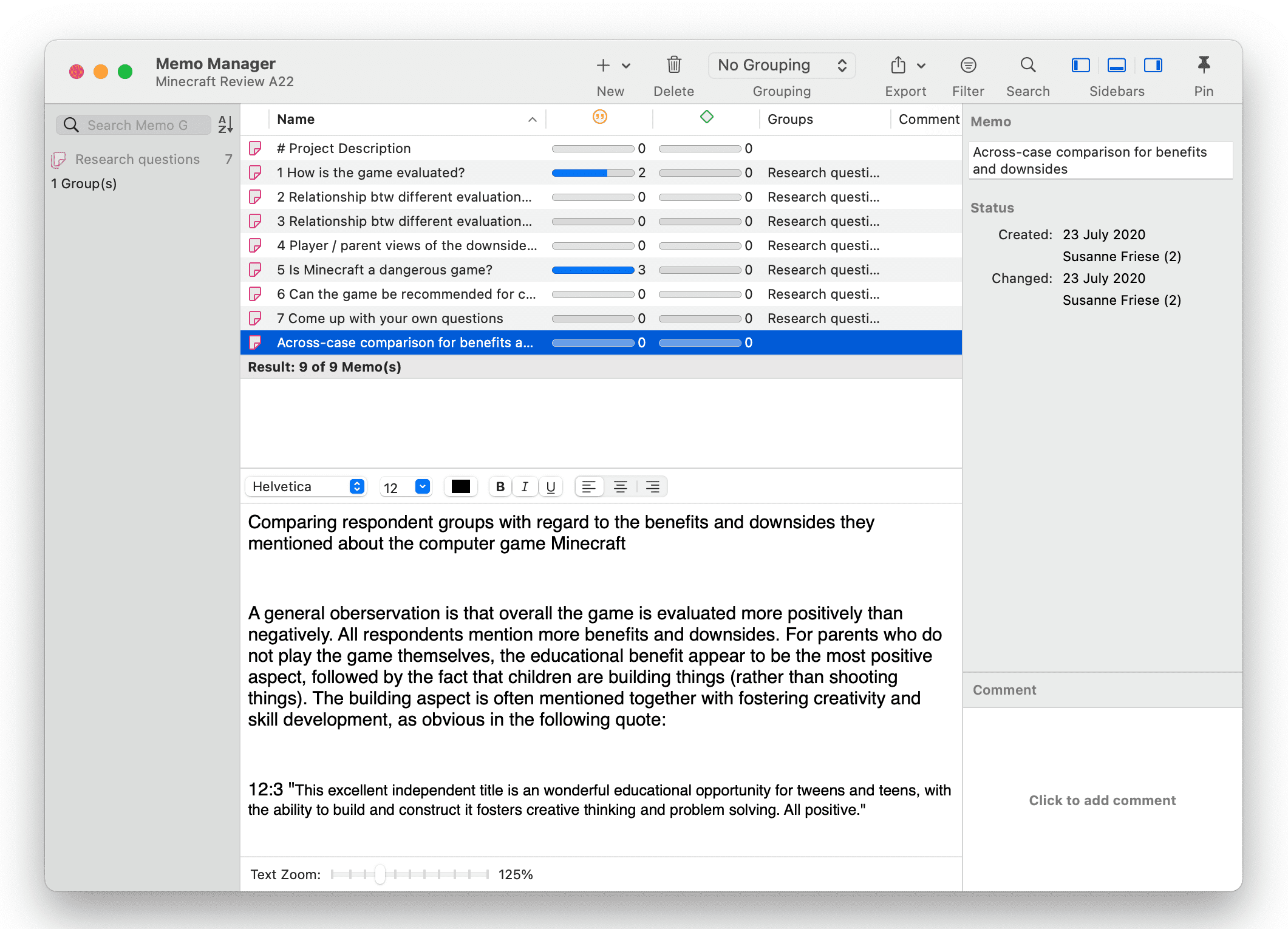 ATLAS.ti Memo Manager