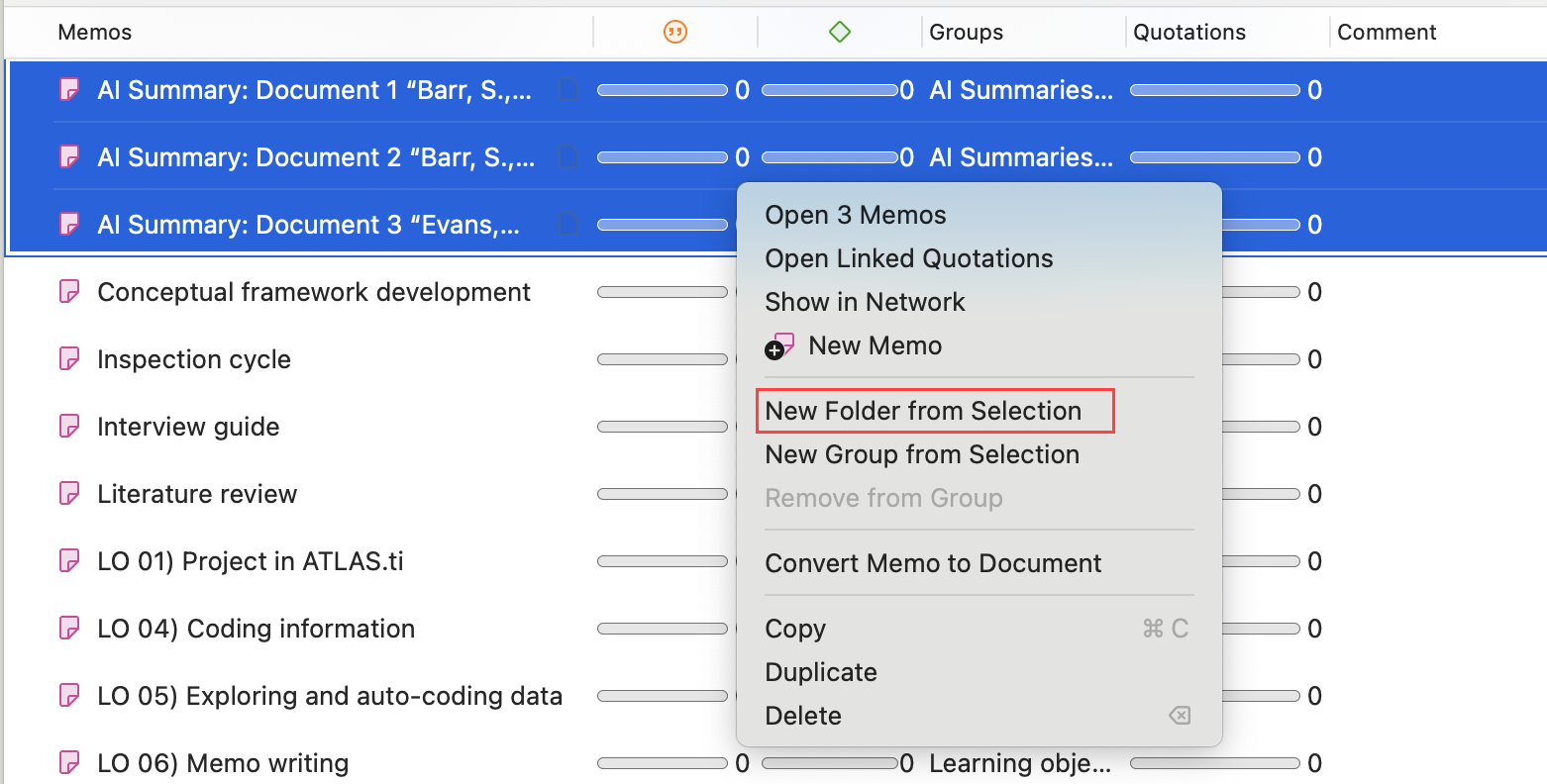 Seleccionar carpeta en el Administrador de memos