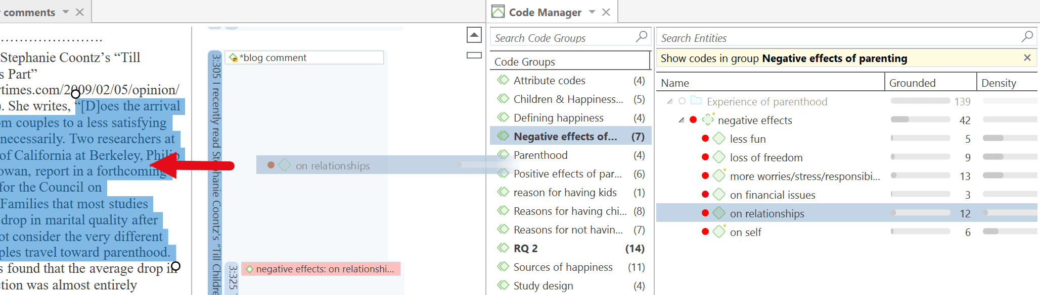 Coding per drag and drop via the Code Manager