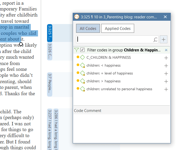 Effects of a code group set as global filter when coding