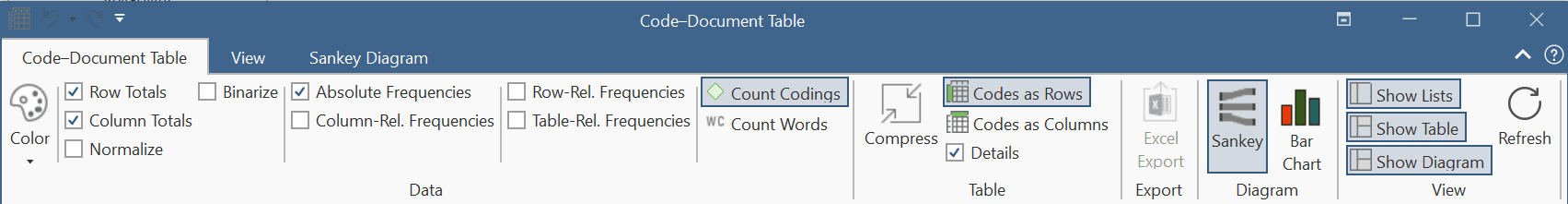 Code-Document Table Options