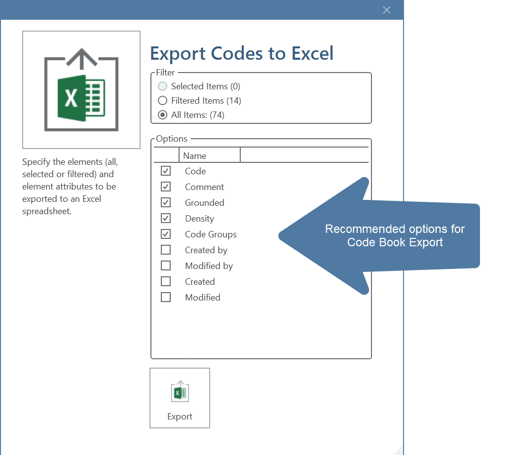 Recommended Options when creating a codebook