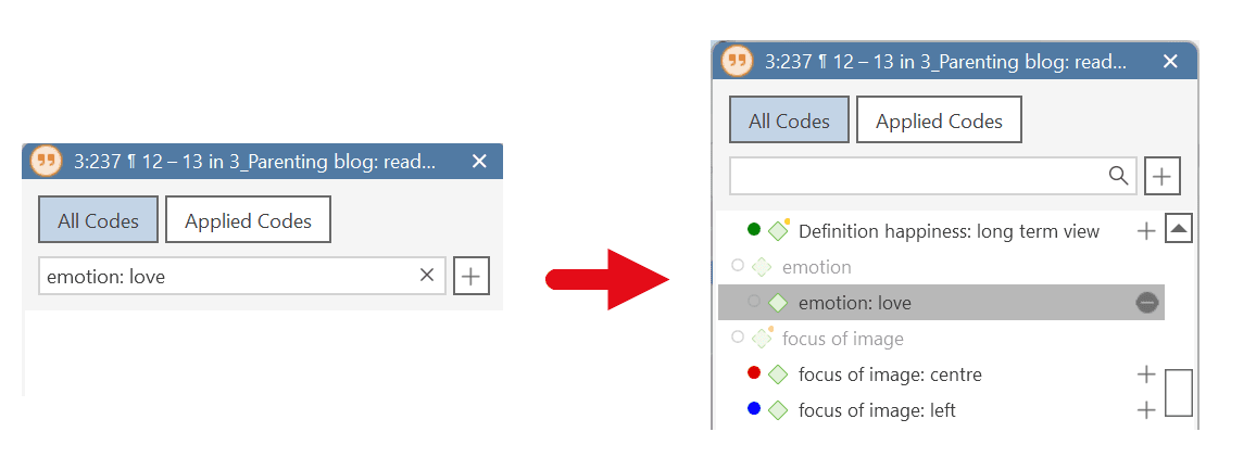 Create category and subcode in coding dialog