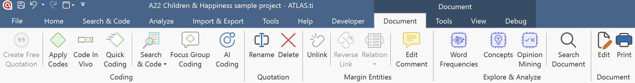 Document ribbon when coding a document
