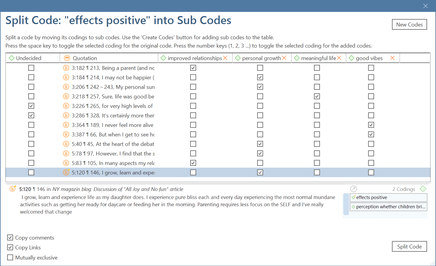 Split into subcodes