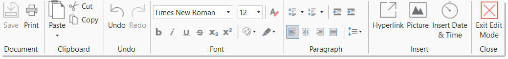 Edit menu for documents