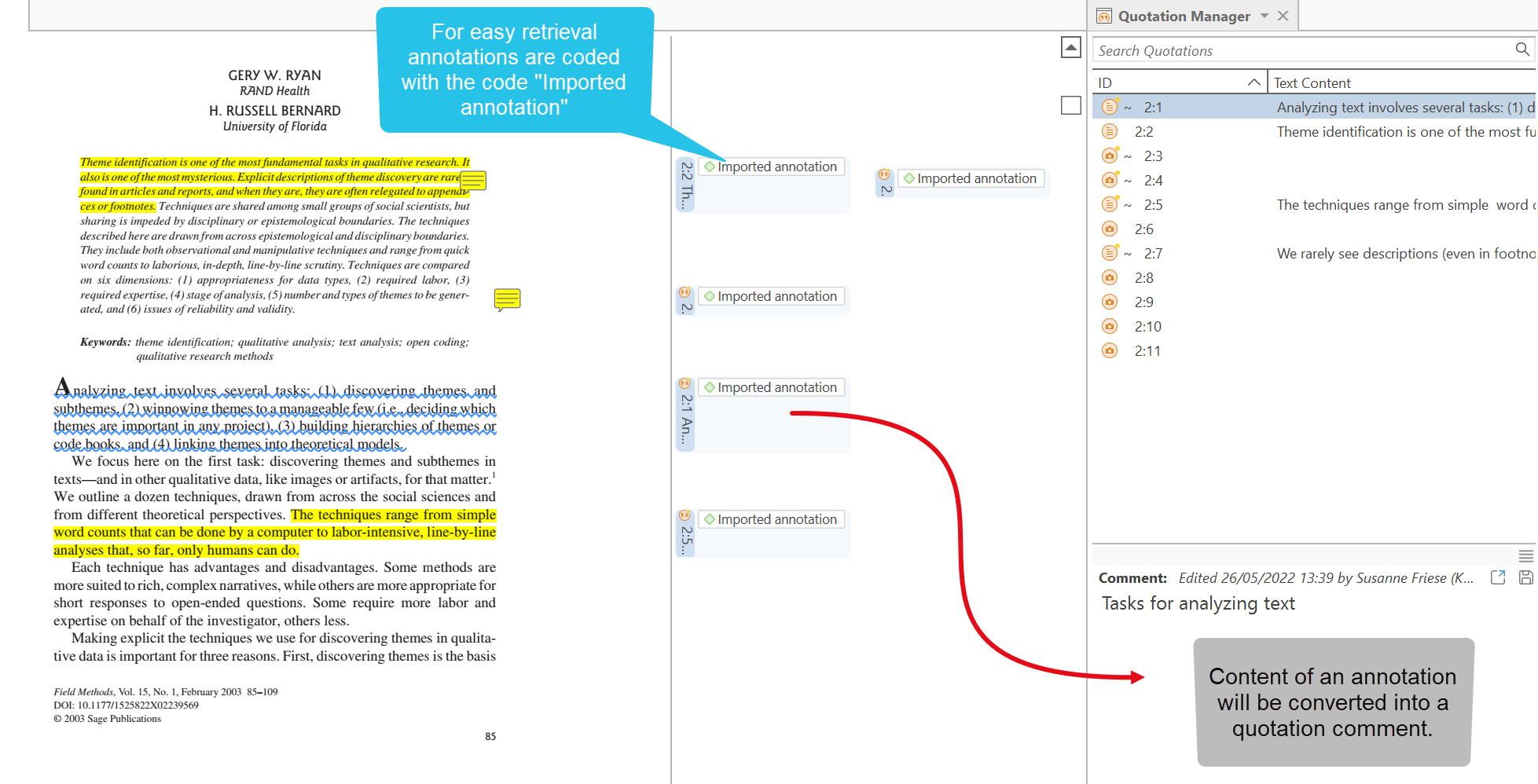 Imported PDF documents with annotations