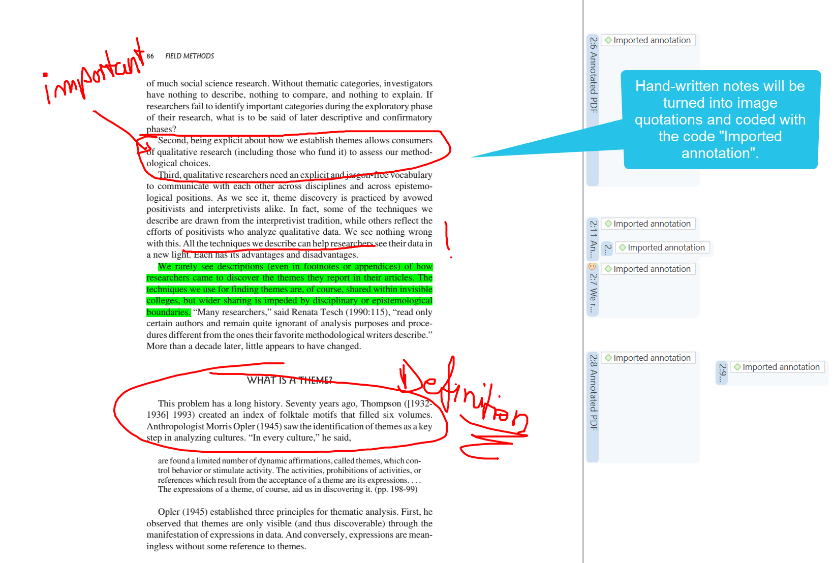 Imported PDF documents with handwritten annotations