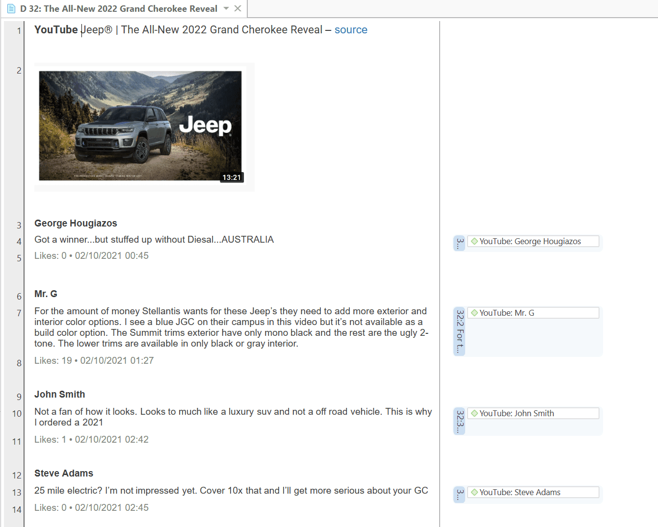 Social Network Comments - Example
