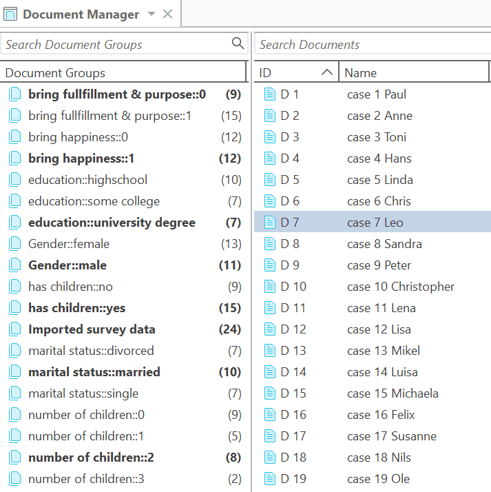 Imported survey data - document names groups