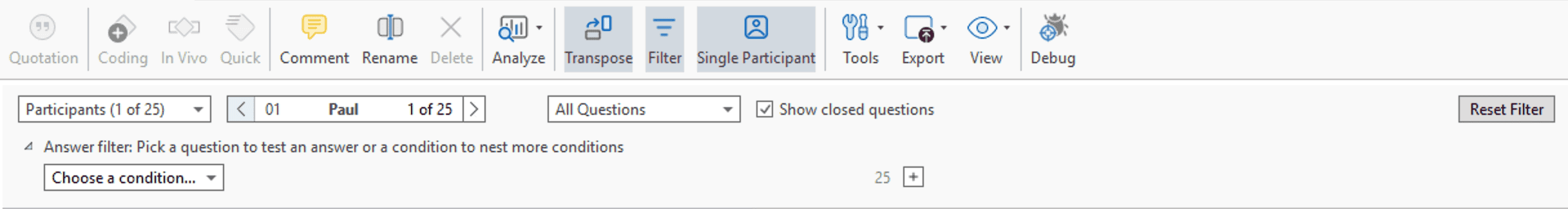 Survey grid toolbar