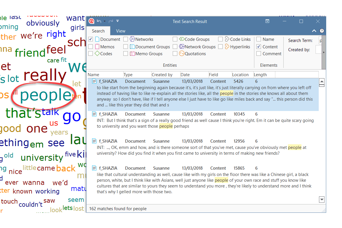 Showing a word in context