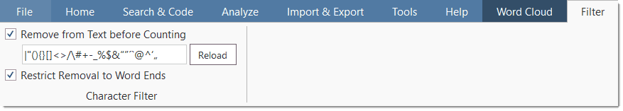 Word Cloud Filter tab