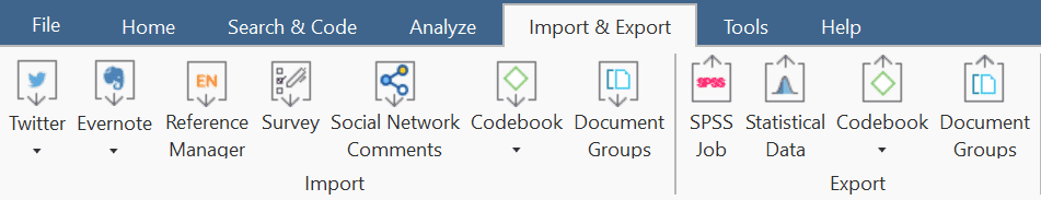 The ATLAS.ti Import & Export tab