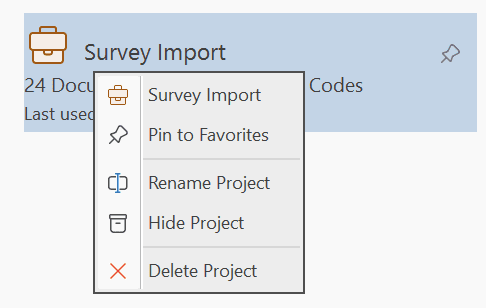 Welcome Screen - Context menu for projects