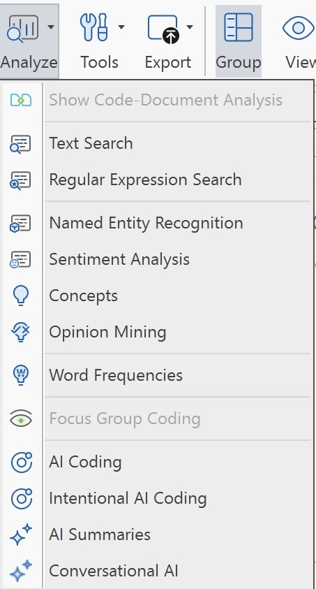 ATLAS.ti Document Manager Ribbon Analyze