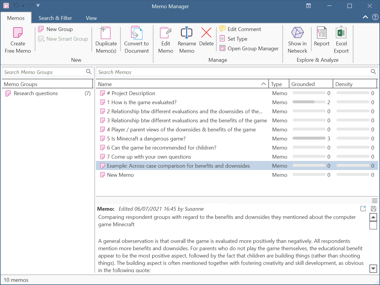 ATLAS.ti Memo Manager
